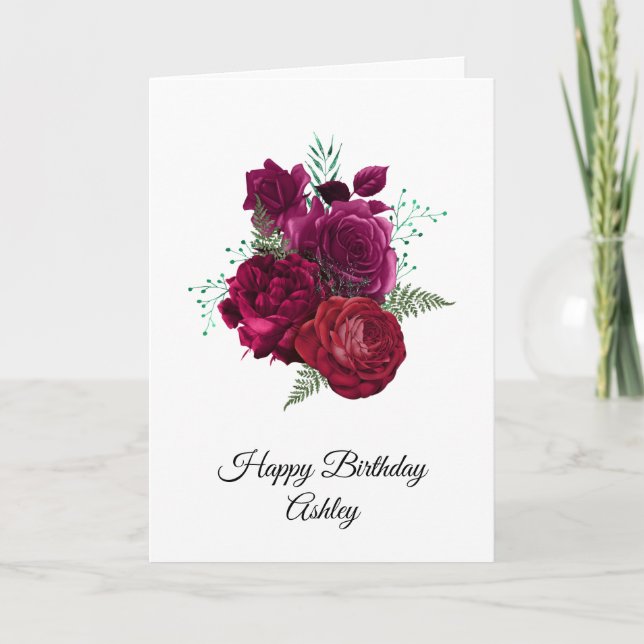 Elegant Magenta Ro Blommigt Bouquet Birthday Kort (Framsida)