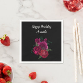 Elegant Magenta Ro Blommigt Bouquet Birthday Pappersservett