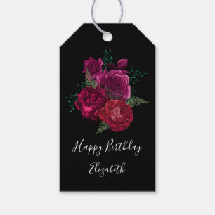 Elegant Magenta Ro Blommigt Bouquet Birthday Presentetikett