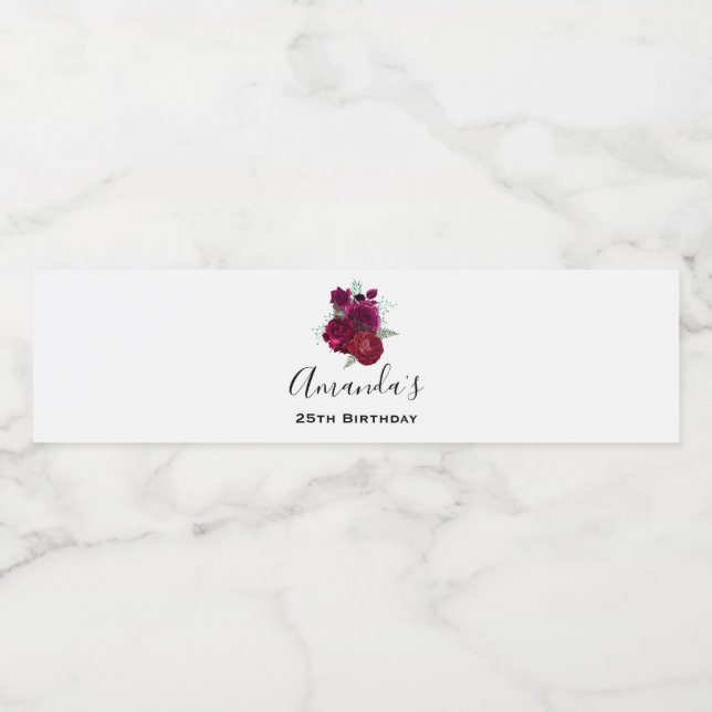 Elegant Magenta Ro Blommigt Bouquet Birthday Vattenflaskor Etikett (Singel etikett)