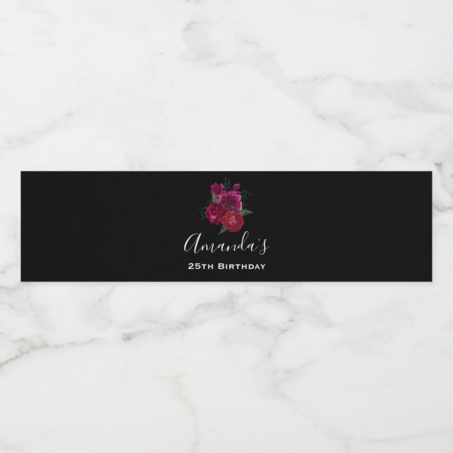 Elegant Magenta Ro Blommigt Bouquet Birthday Vattenflaskor Etikett (Singel etikett)