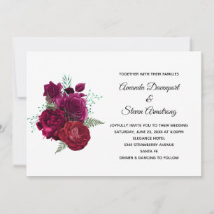 Elegant Magenta Ro Blommigt Bouquet Bröllop Inbjudningar