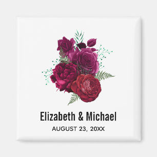 Elegant Magenta Ro Blommigt Bouquet Bröllop Magnet