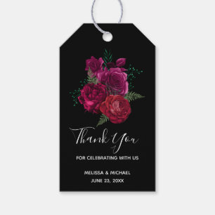 Elegant Magenta Ro Blommigt Bouquet Bröllop Presentetikett