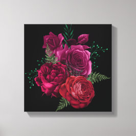 Elegant Magenta Ro Blommigt Bouquet Canvastryck