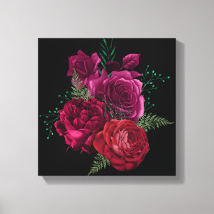 Elegant Magenta Ro Blommigt Bouquet Canvastryck