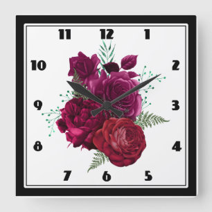 Elegant Magenta Ro Blommigt Bouquet Fyrkantig Klocka