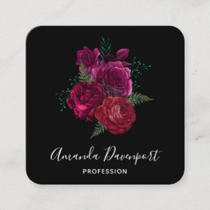 Elegant Magenta Ro Blommigt Bouquet Fyrkantigt Visitkort