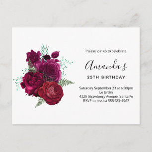 Elegant Magenta Ro Blommigt Bouquet Inbjudan Vykort