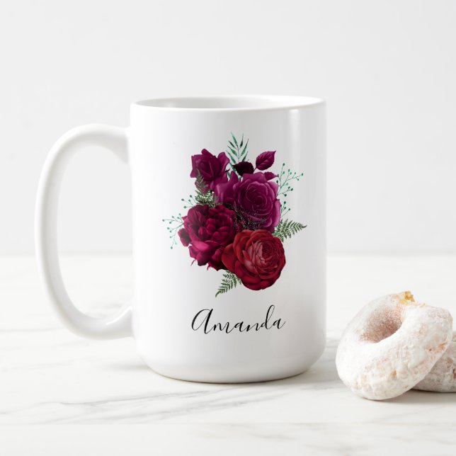 Elegant Magenta Ro Blommigt Bouquet Kaffemugg (Med munk)