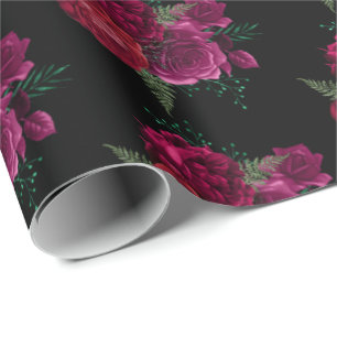 Elegant Magenta Ro Blommigt Bouquet Mönster Presentpapper