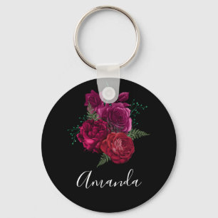 Elegant Magenta Ro Blommigt Bouquet Nyckelring