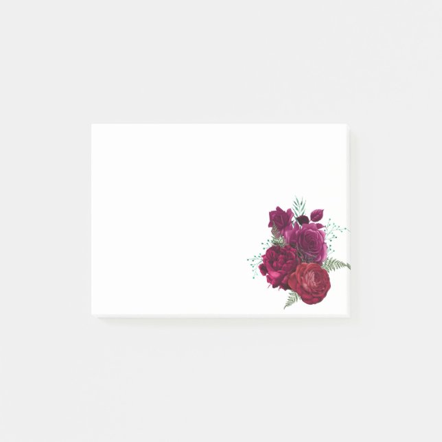 Elegant Magenta Ro Blommigt Bouquet Post-it Block (Framsida)