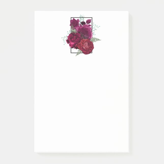 Elegant Magenta Ro Blommigt Bouquet Post-it Block (Framsida)