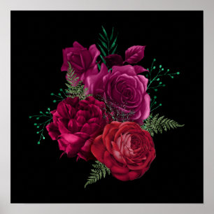 Elegant Magenta Ro Blommigt Bouquet Poster