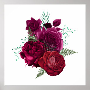 Elegant Magenta Ro Blommigt Bouquet Poster