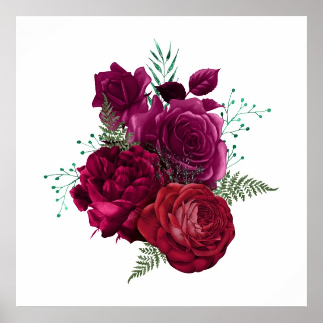 Elegant Magenta Ro Blommigt Bouquet Poster (Framsidan)