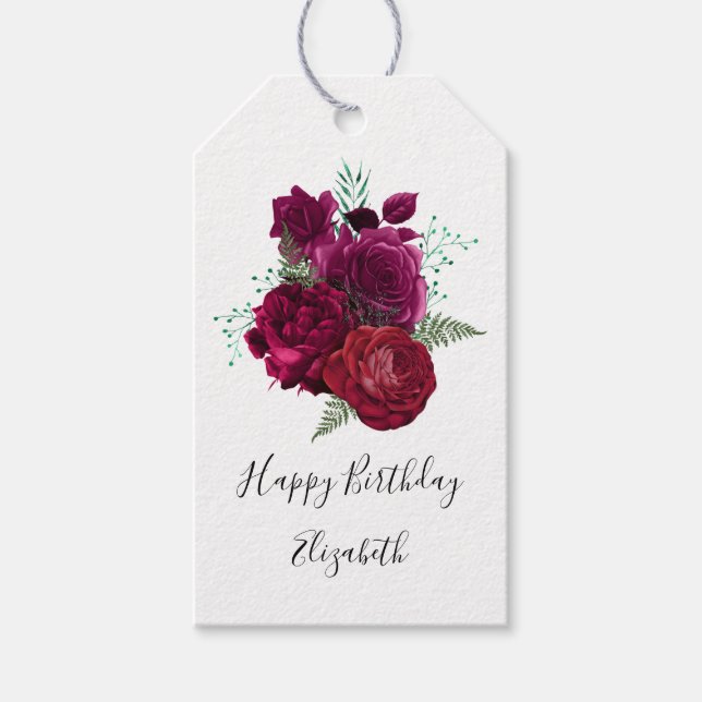 Elegant Magenta Ro Blommigt Bouquet Presentetikett (Framsidan)