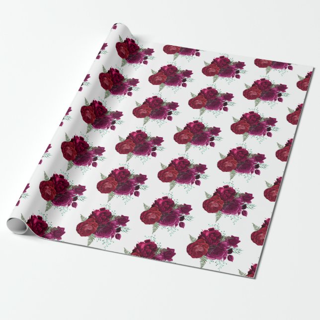 Elegant Magenta Ro Blommigt Bouquet Presentpapper (Utrullad)
