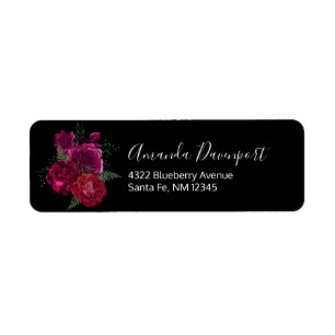 Elegant Magenta Ro Blommigt Bouquet Returadress Etikett