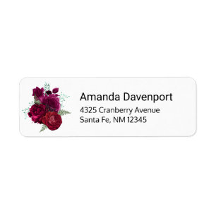 Elegant Magenta Ro Blommigt Bouquet Returadress Etikett