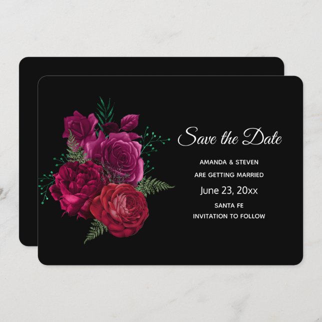 Elegant Magenta Ro Blommigt Bouquet Spara Datumet (Fram/baksida)