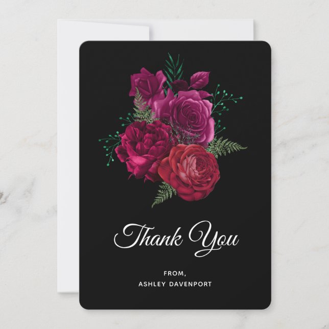 Elegant Magenta Ro Blommigt Bouquet Tack Kort (Framsida)