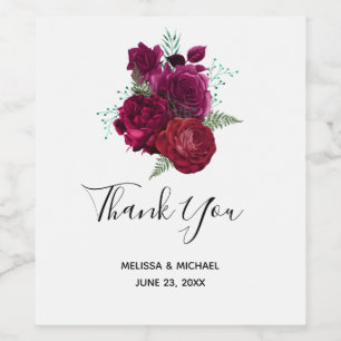 Elegant Magenta Ro Blommigt Bouquet Vinflaska Etikett