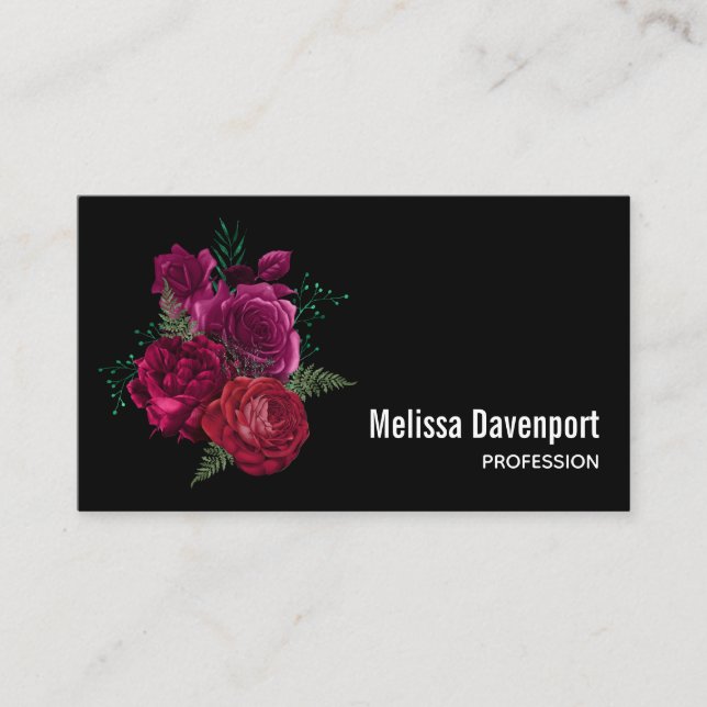 Elegant Magenta Ro Blommigt Bouquet Visitkort (Framsida)