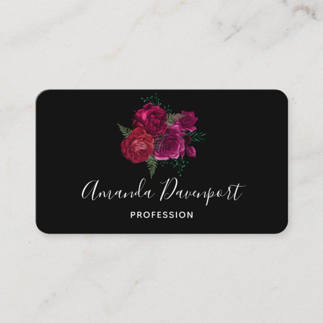 Elegant Magenta Ro Blommigt Bouquet Visitkort (Framsida)