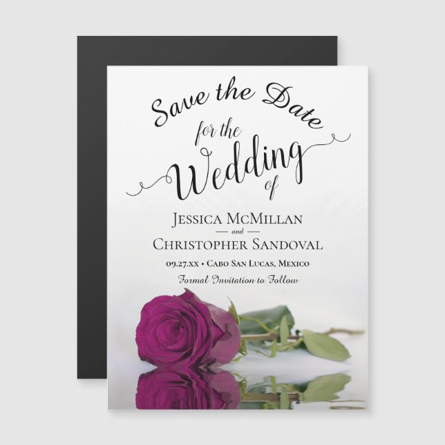 Elegant Magenta Ro Bröllop spara datum Magnet (Fram/baksida)