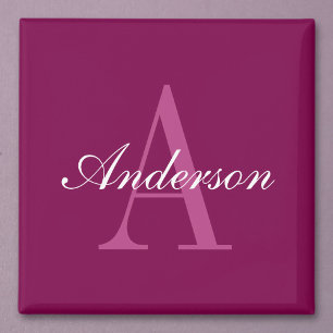 Elegant Magenta Röd, Rosa & Vit Namn & Monogram Magnet