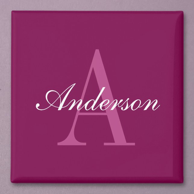 Elegant Magenta Röd, Rosa & Vit Namn & Monogram Magnet (Skapare uppladdad)