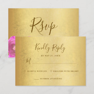 Elegant Magenta Ros Blommig Guld Bat Mitzvah OSA Kort