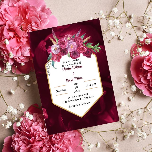 elegant magenta rosa blommigt bröllopsinbjudan inbjudningar (Skapare uppladdad)