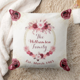 Elegant Magenta Rosa Blommigt Monogram-skript Kudde