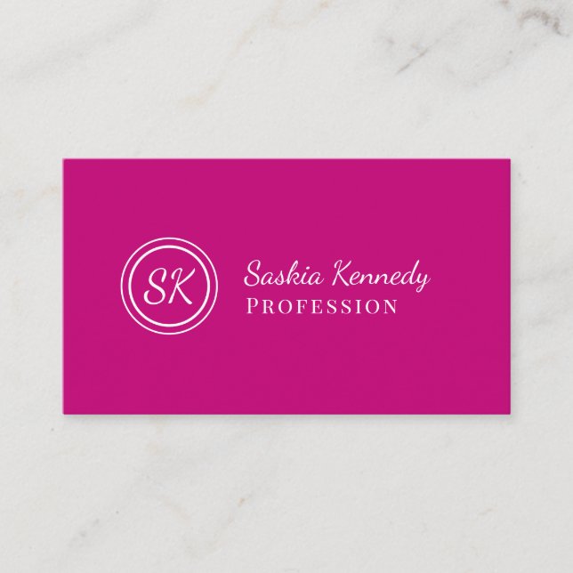 Elegant Magenta Rosa Script Professionell Monogram Visitkort (Framsida)