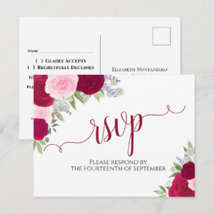 Elegant Magenta Rosa Watercolor Ro Bröllop OSA Vykort