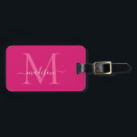 Elegant Magenta Rosa White Monogram Script Namn Bagagebricka<br><div class="desc">Elegant Magenta Shock rosa White Monogram Script Namn Snyggt Bag Märkre</div>