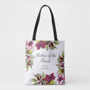 Elegant Magenta Vita Blommigtar och Grönt Botanisk Tygkasse