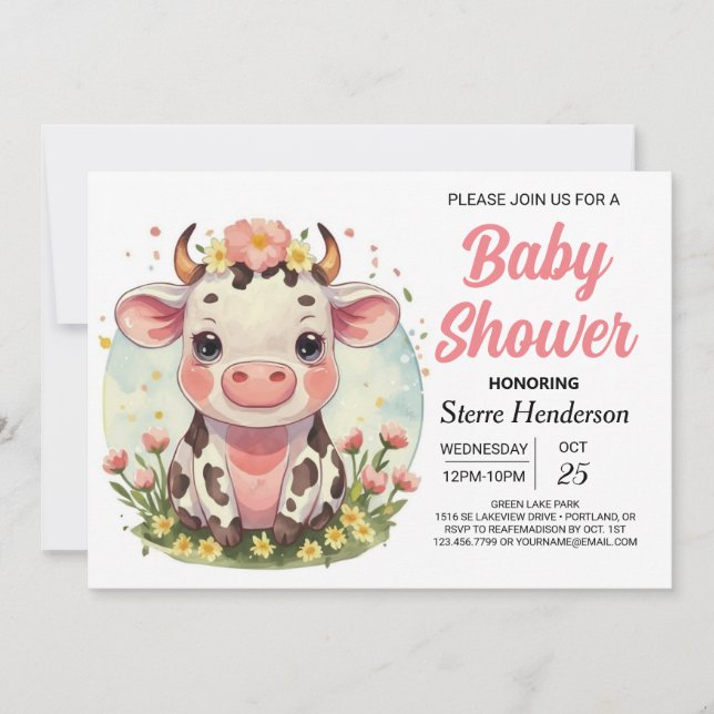 Elegant Magic Digital Farm Cow Baby Shower Inbjudningar (Framsida)