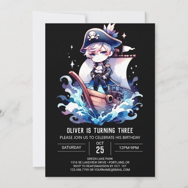 Elegant Magic Pirat Birthday Inbjudningar (Framsida)