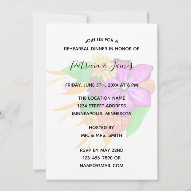 Elegant-, magisk- och fet Blommigt-repetitionsmidd Inbjudningar (Framsida)