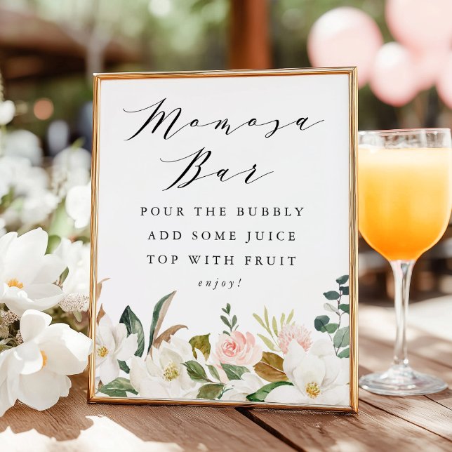 Elegant Magnolia Baby Shower Momosa Pub Sign Poster (Skapare uppladdad)