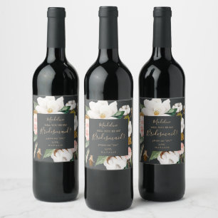 Elegant Magnolia   Black Bridesmaid Frieri Vinflaska Etikett