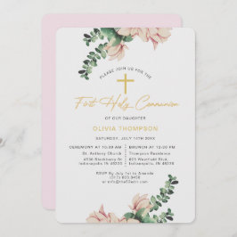 Elegant Magnolia Blommigt First Commune Inbjudningar