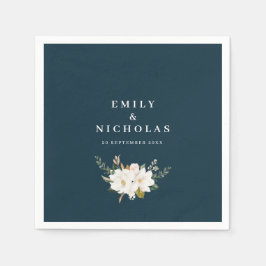 elegant magnolia blommigt marin blå bröllop pappersservett