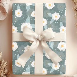Elegant Magnolia Blommigt White Polka Dot Presentpapper