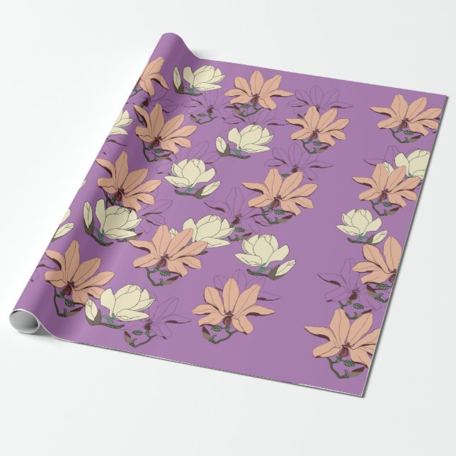 Elegant Magnolia Blooms Presentpapper (Utrullad)