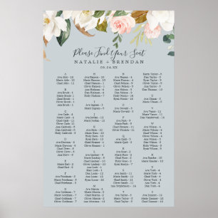 Elegant Magnolia Blue Alfabetical Sektdiagram Poster